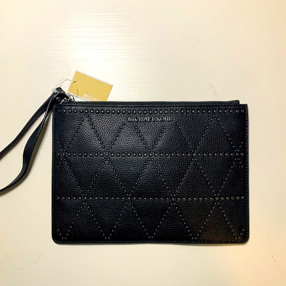 Michael Kors Adele Leather Studded Clutch